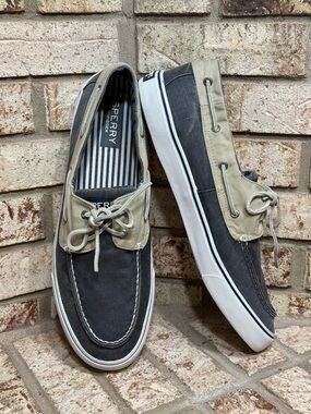 Sperry Top-Sider Men's Bahama II Canvas Boat Shoe Sneaker Navy Khaki Size 15